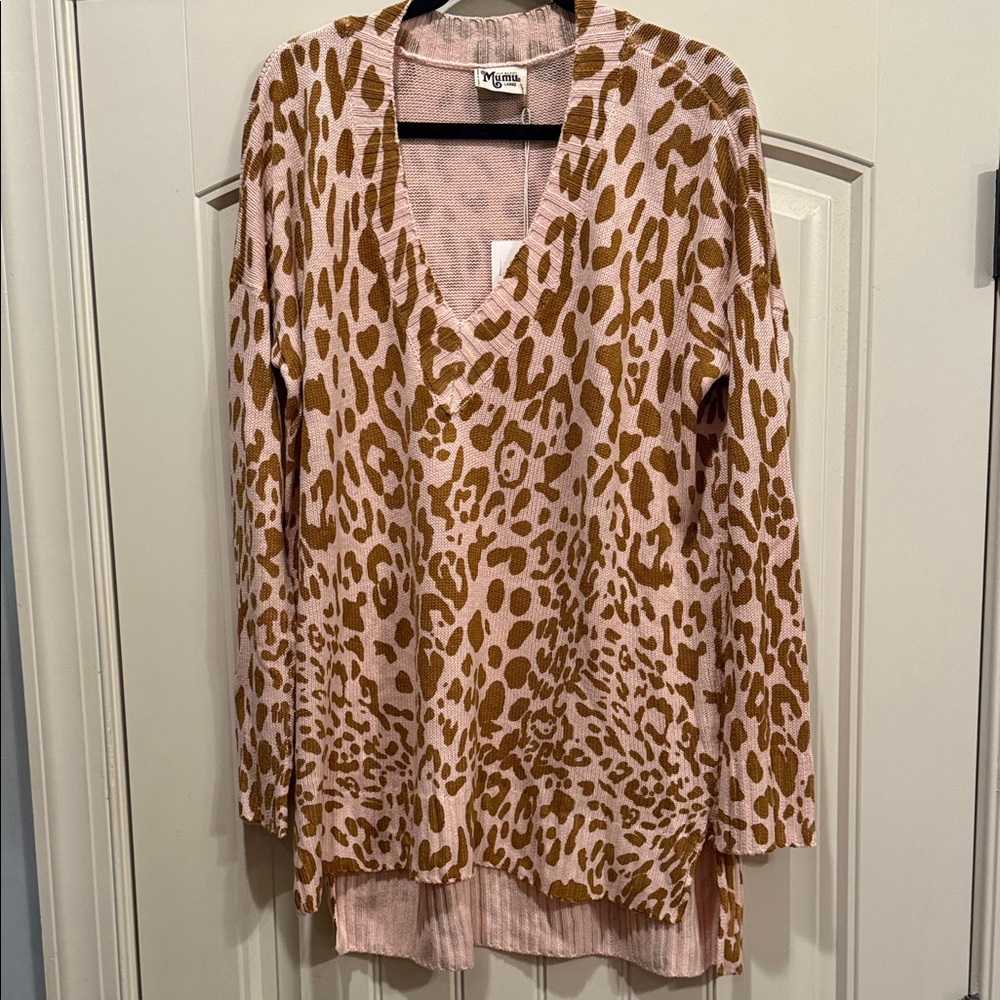 Show Me Your MuMu Pink and Brown V-Neck Sweater